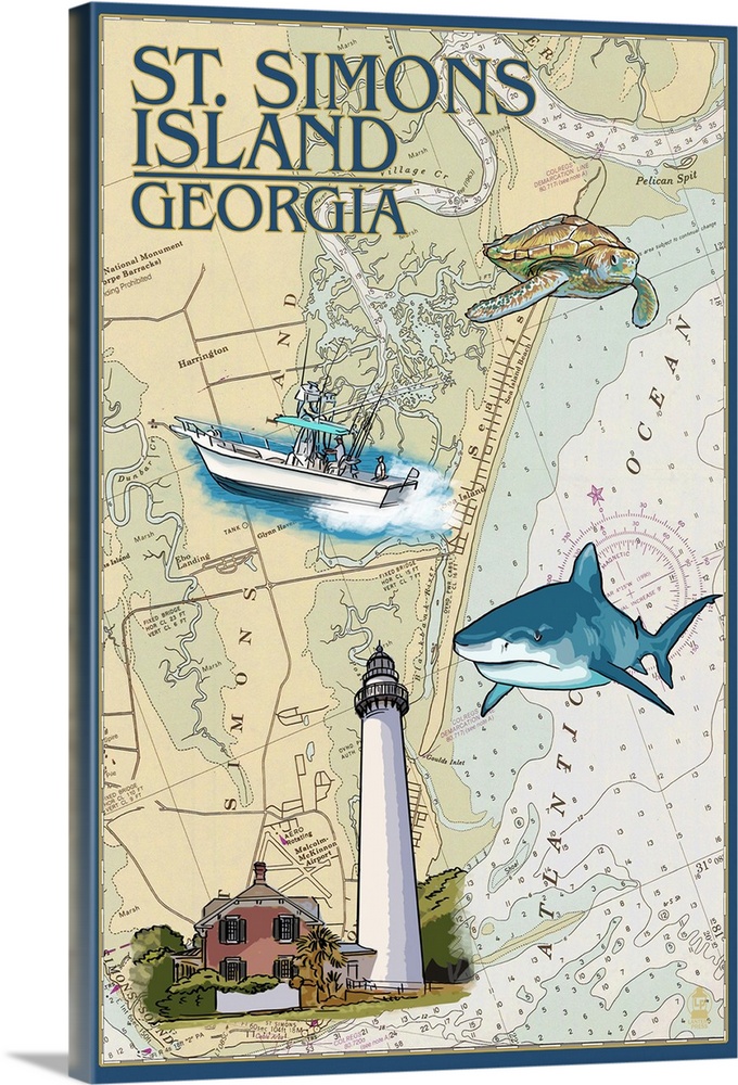 St. Simons Island, Georgia - Nautical Chart: Retro Travel Poster