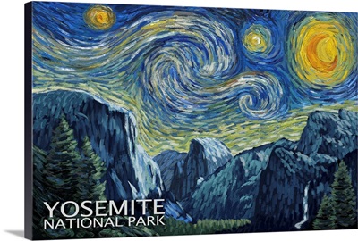 Starry Night Over Yosemite National Park: Retro Travel Poster