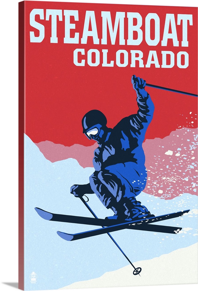 Steamboat, Colorado - Colorblocked Skier: Retro Travel Poster