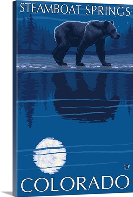Steamboat Springs, Colorado - Bear at Night: Retro Travel Poster