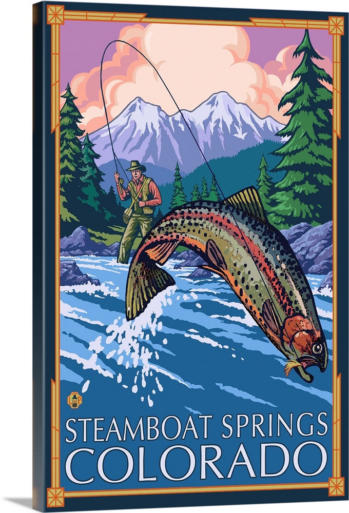 Steamboat Springs, Colorado - Fisherman: Retro Travel Poster