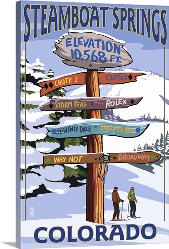 Steamboat Springs, Colorado - Ski Run Signpost: Retro Travel Poster ...