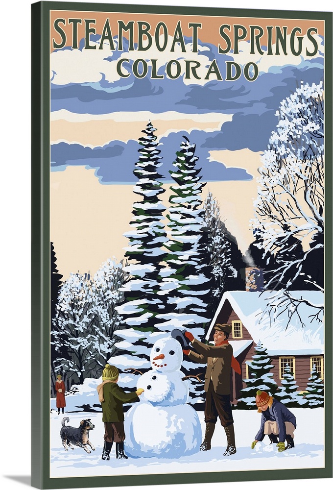 Steamboat Springs, Colorado - Snowman Scene: Retro Travel Poster