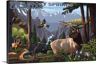 Steamboat Springs, Colorado - Wildlife Utopia: Retro Travel Poster