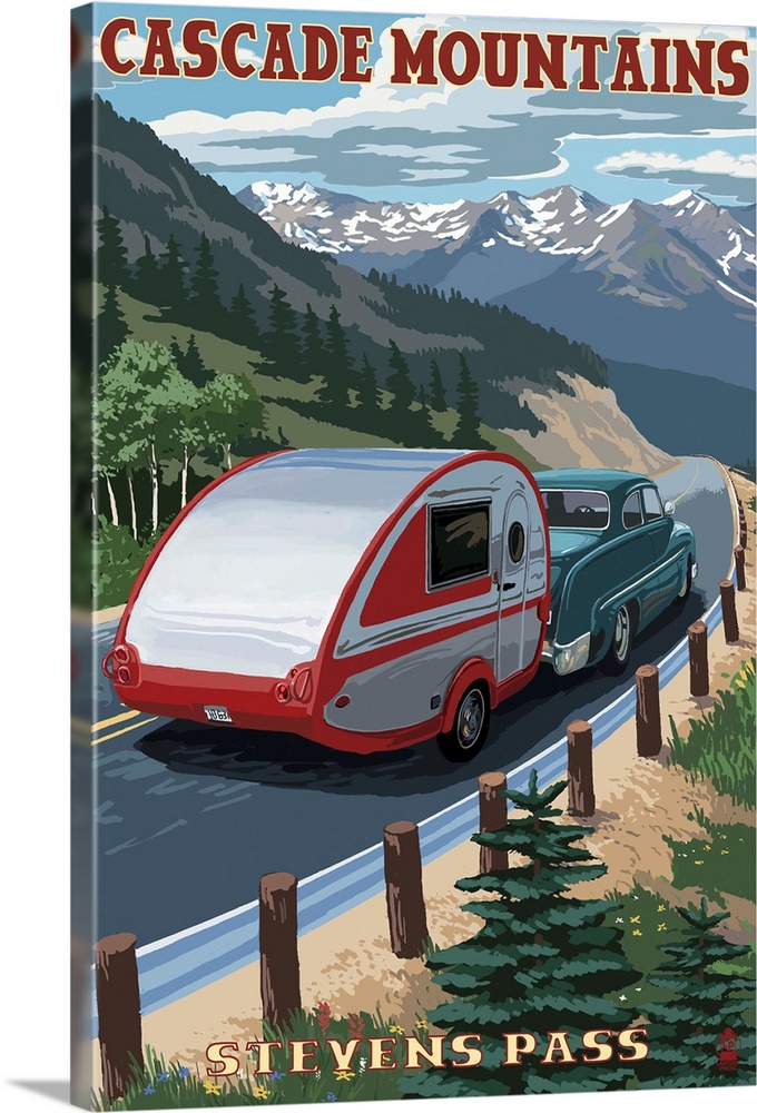 Stevens Pass, Washington - Retro Camper: Retro Travel Poster