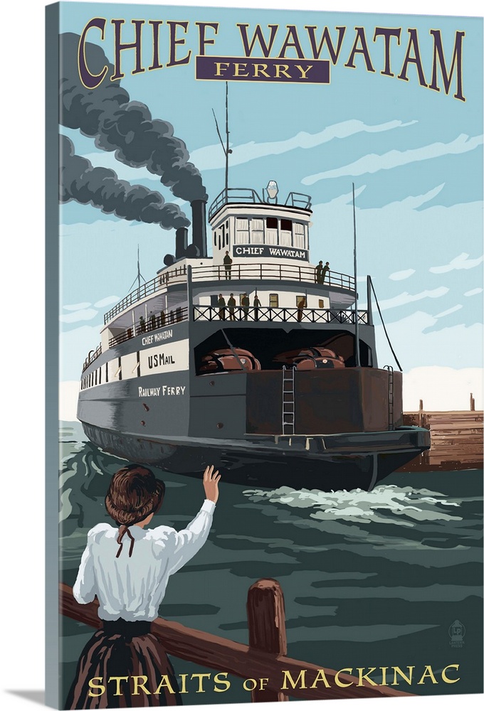 Straits of Mackinac, Michigan - Chief Wawatam Ferry: Retro Travel Poster