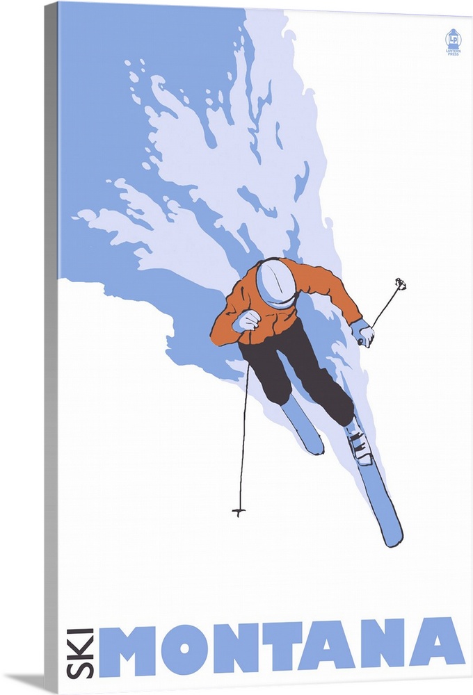 Stylized Skier - Montana: Retro Travel Poster