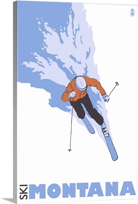 Stylized Skier - Montana: Retro Travel Poster