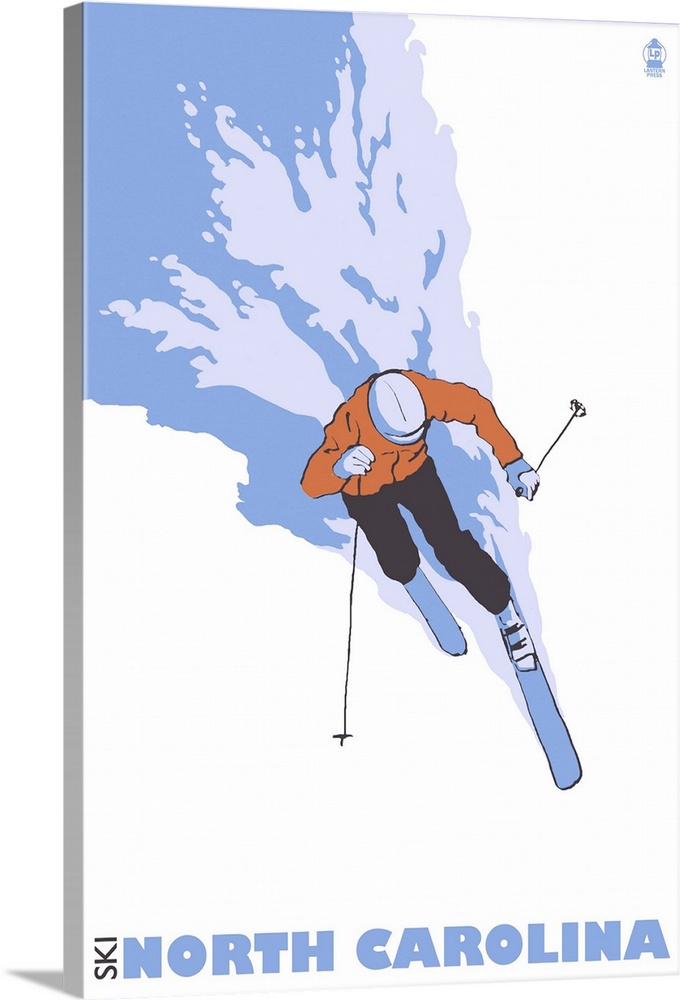Stylized Skier - North Carolina: Retro Travel Poster