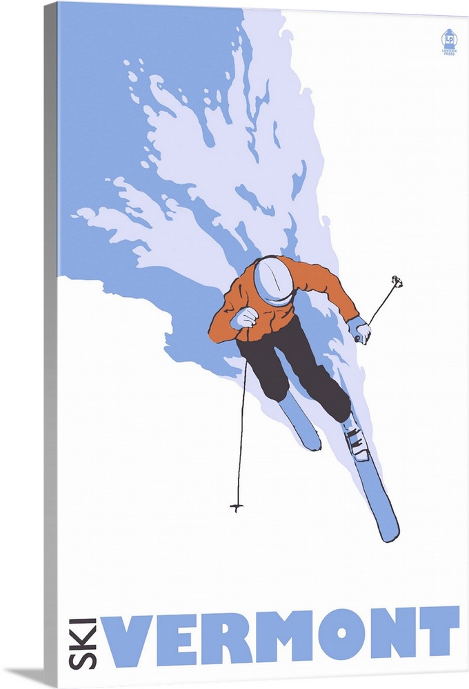 Stylized Skier - Vermont: Retro Travel Poster