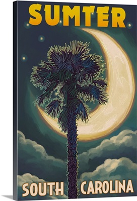 Sumter, South Carolina - Palmetto Moon and Palm: Retro Travel Poster