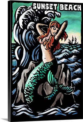 Sunset Beach, New Jersey, Mermaid Scratchboard