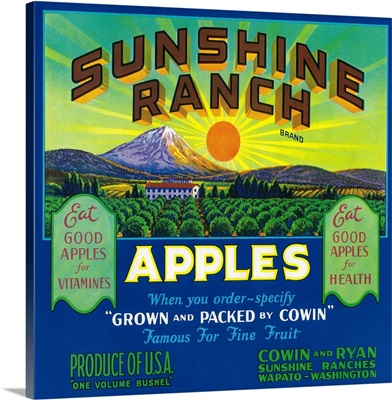 Sunshine Ranch Apple Label, Wapato, WA
