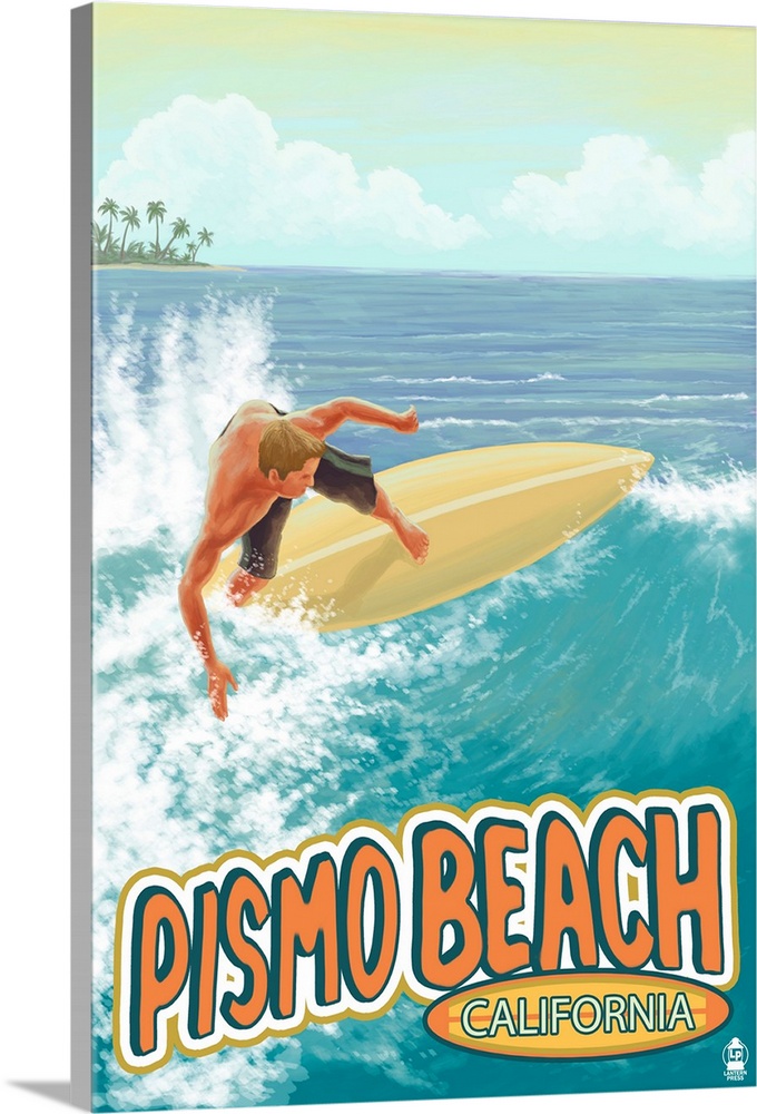Surfer Big Wave - Pismo Beach, California: Retro Travel Poster