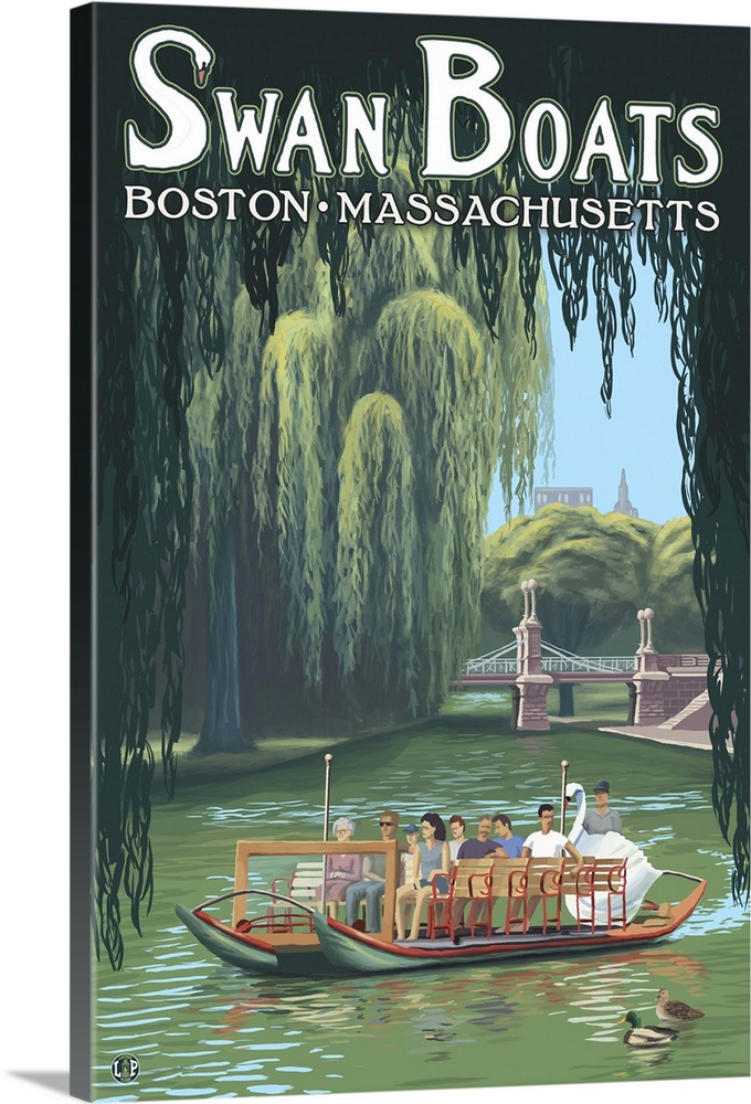 Swan Boats - Boston, MA: Retro Travel Poster