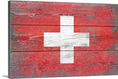 Switzerland Country Flag on Wood