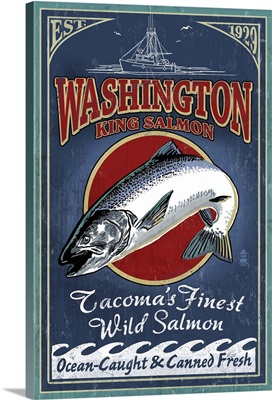Tacoma, Washington - Salmon Vintage Sign: Retro Travel Poster