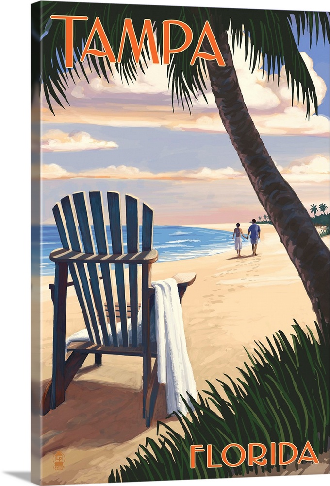 Tampa, Florida - Adirondack Chair on the Beach: Retro Travel Poster