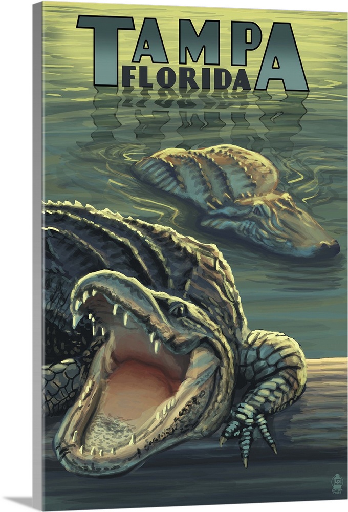 Tampa, Florida - Alligators: Retro Travel Poster