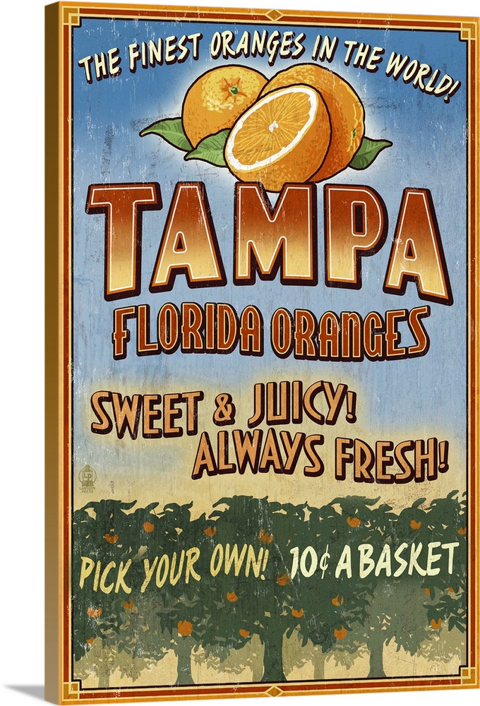 Tampa, Florida - Orange Grove Vintage Sign: Retro Travel Poster