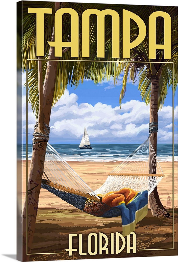 Tampa, Florida - Palms and Hammock: Retro Travel Poster
