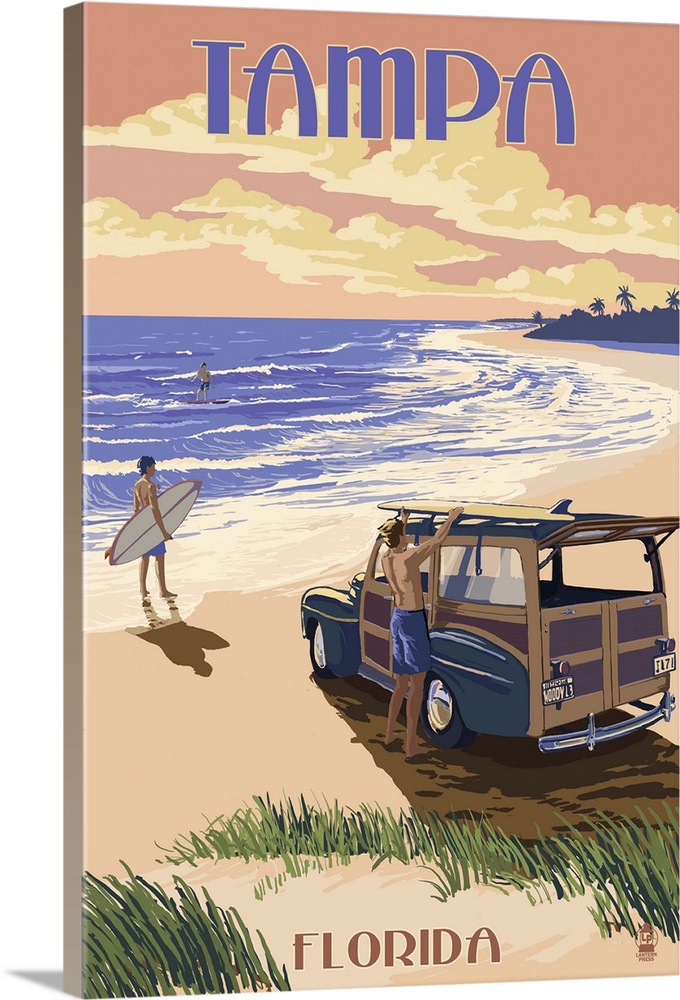 Tampa, Florida - Woody On The Beach: Retro Travel Poster