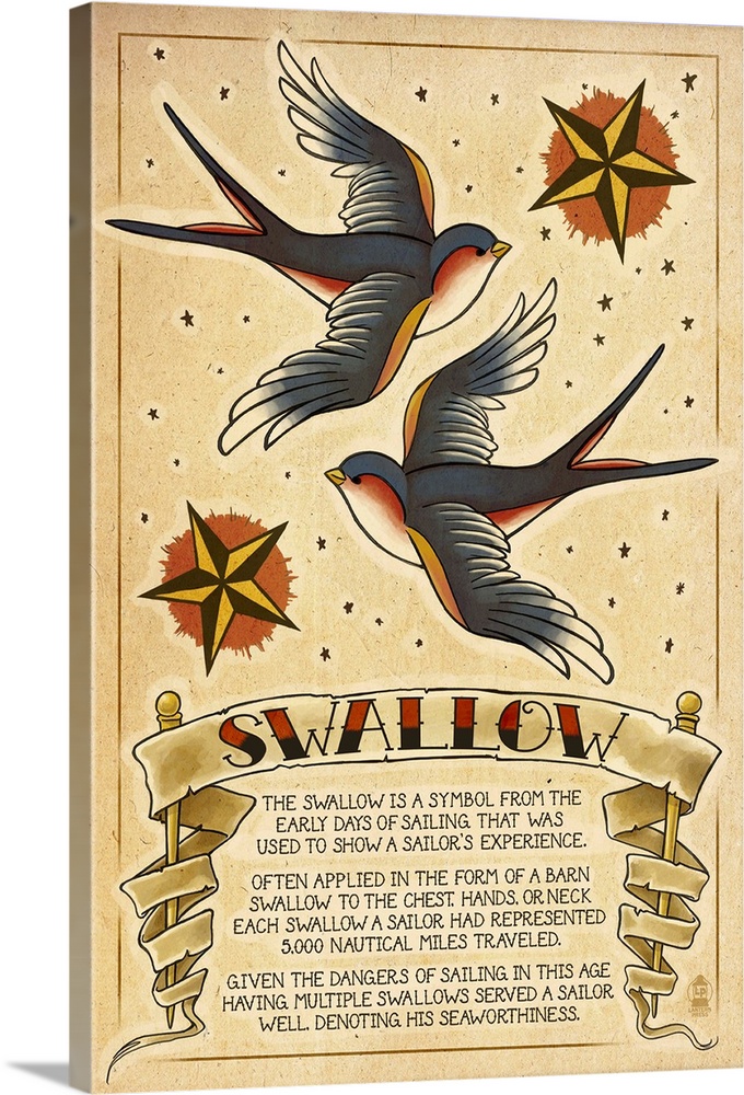 Retro stylized art poster of vintage sailor tattoo art.