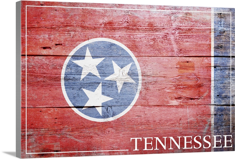 The flag of Tennessee with a weathered wooden board effect.