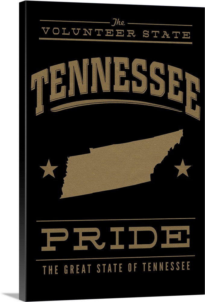 The Tennessee state outline on black with gold text.