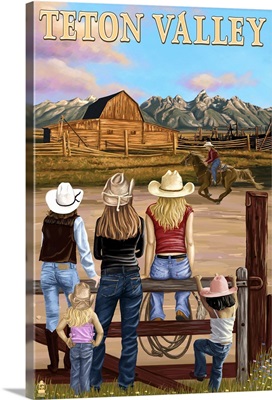 Teton Valley, Idaho - Cowgirls Scene: Retro Travel Poster