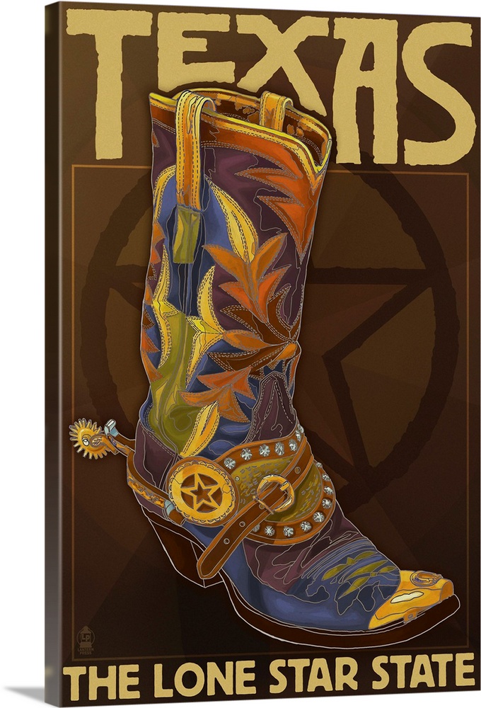 Texas - Boot and Star: Retro Travel Poster