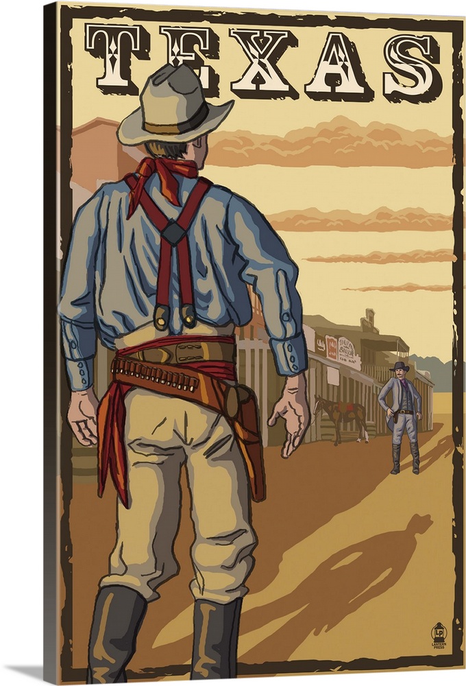 Texas Cowboy Standoff: Retro Travel Poster
