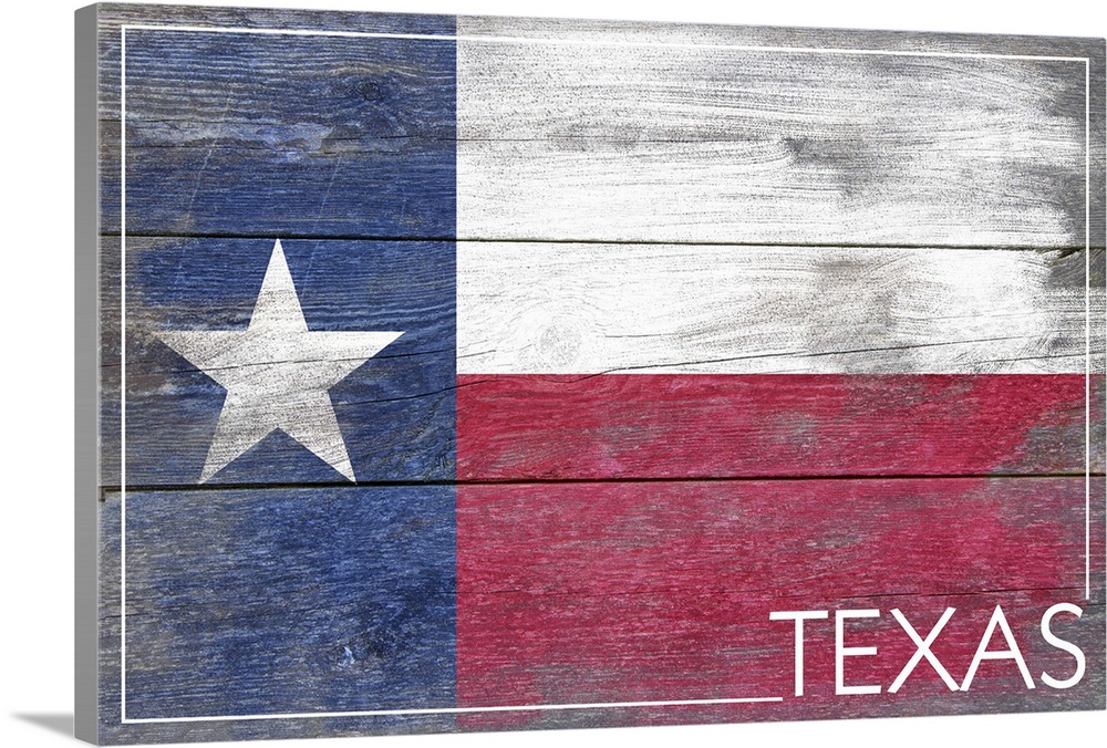 The flag of Texas with a weathered wooden board effect.