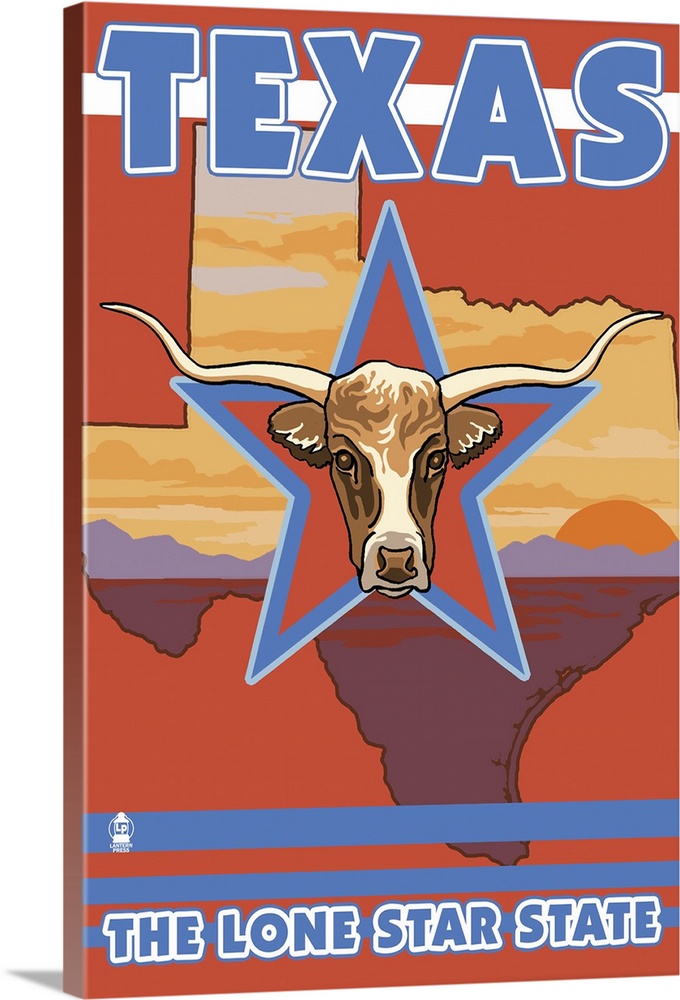Texas State - Longhorn Bull: Retro Travel Poster