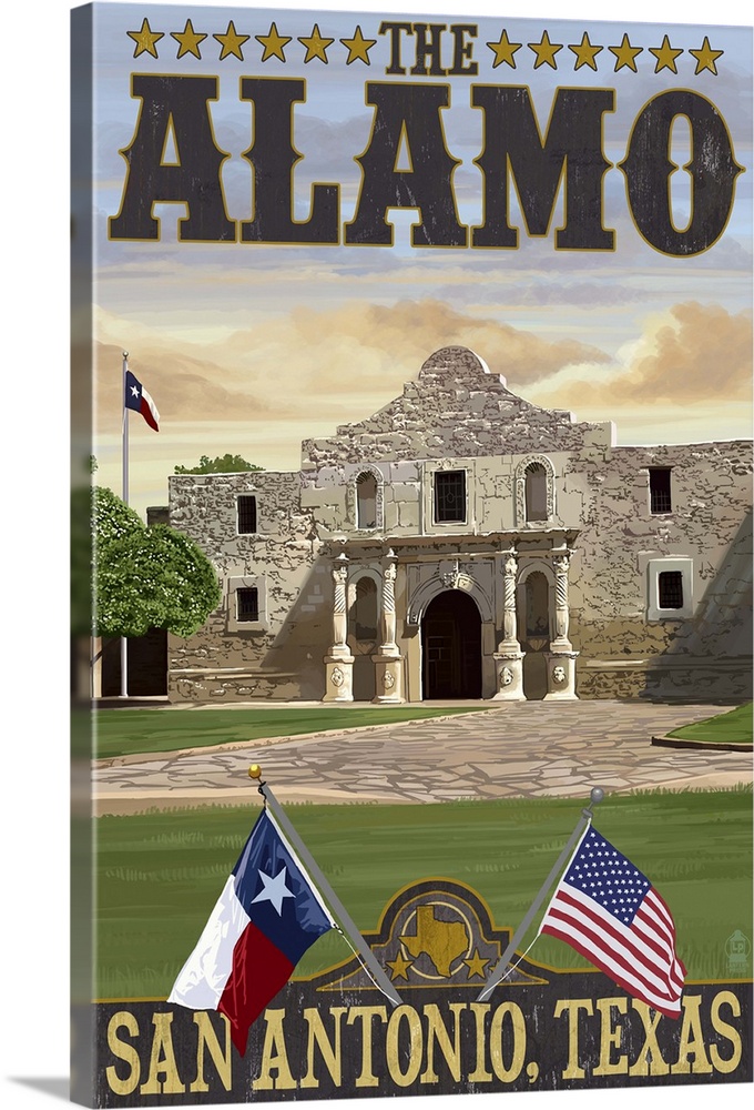 The Alamo Morning Scene - San Antonio, Texas: Retro Travel Poster