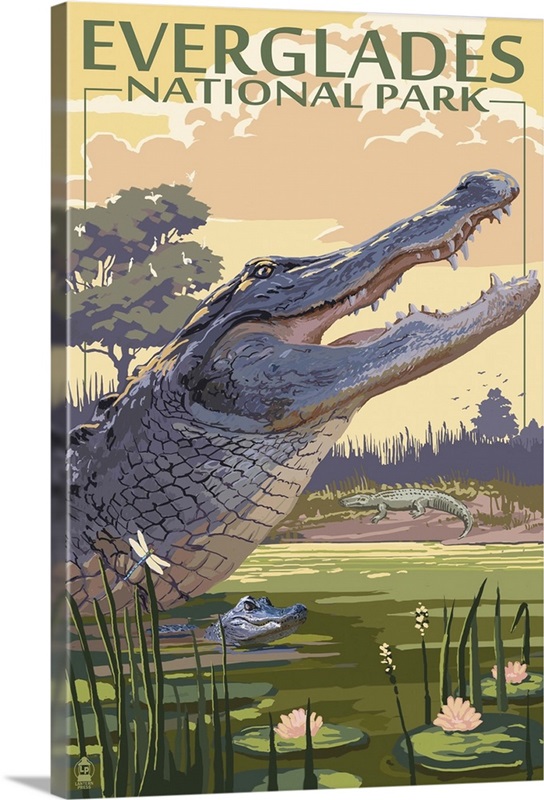 The Poster Art, National Canvas | Park, - Prints, Retro Alligator Canvas Great Big Peels Florida Prints, Scene: Framed Everglades Travel Wall Wall