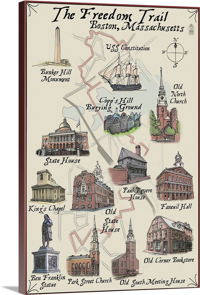 The Freedom Trail - Boston, MA: Retro Travel Poster