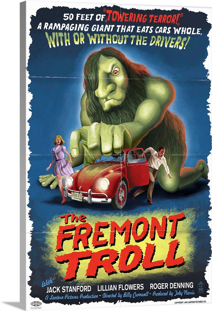 The Fremont Troll Movie Poster: Retro Travel Poster Solid-Faced Canvas Print