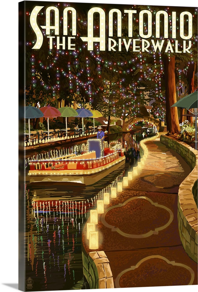 The Riverwalk - San Antonio, Texas: Retro Travel Poster