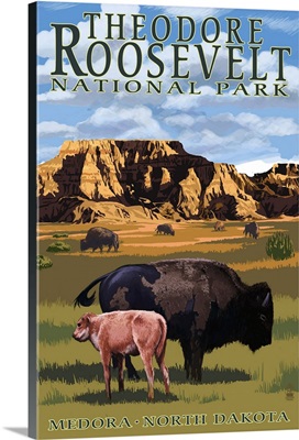 Theodore Roosevelt National Park, Medora, North Dakota, Bison and Calf