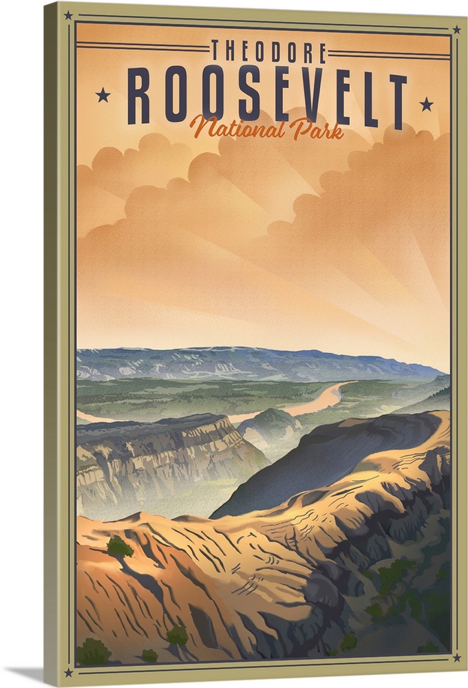 Theodore Roosevelt National Park, Natural Landscape: Retro Travel Poster