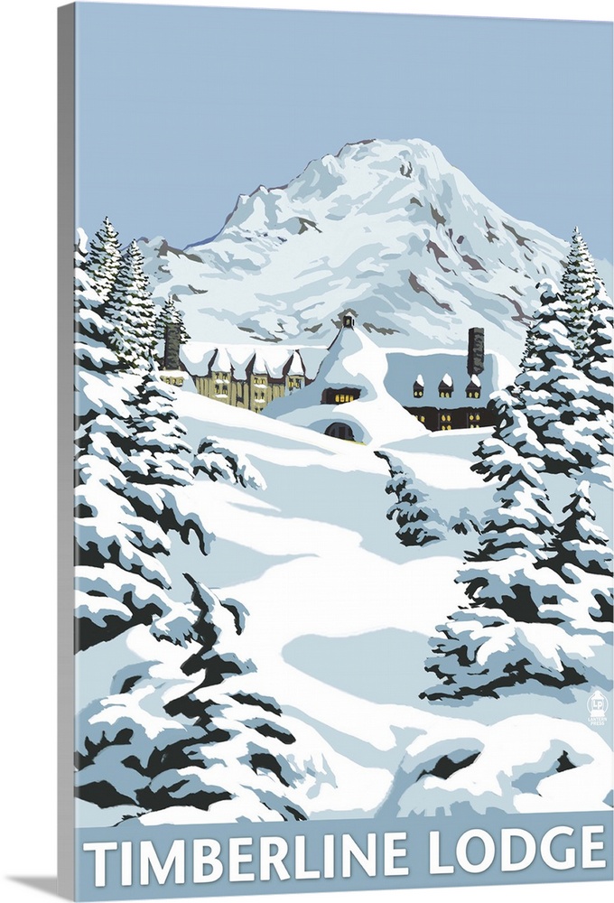 Timberline Lodge - Winter Scene at Mt. Hood: Retro Travel Poster