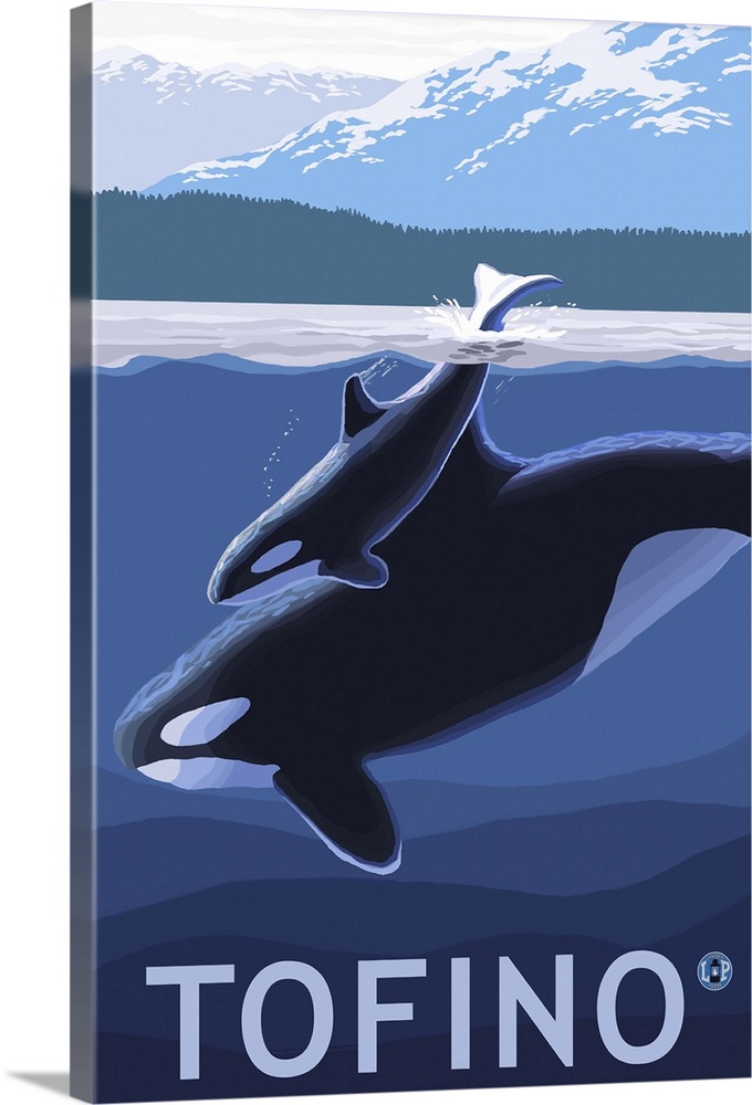 Tofino, Canada - Orca and Calf: Retro Travel Poster
