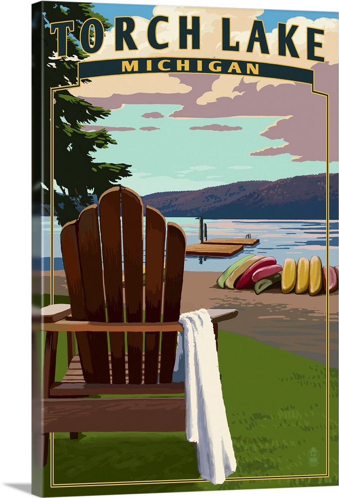 Torch Lake, Michigan - Adirondack Chairs: Retro Travel Poster