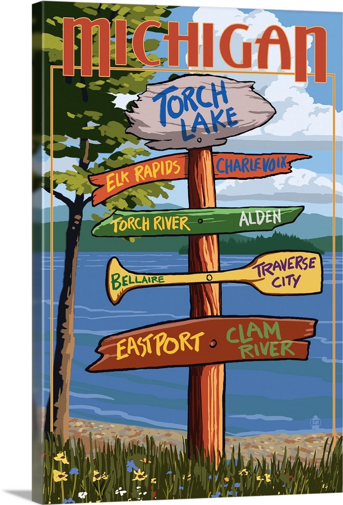 Torch Lake, Michigan - Sign Destinations: Retro Travel Poster