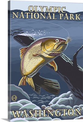 Trout Fishing Cross-Section - Olympic National Park, Washington: Retro Travel Poster