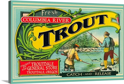 Troutdale, Oregon Trout Label: Retro Travel Poster