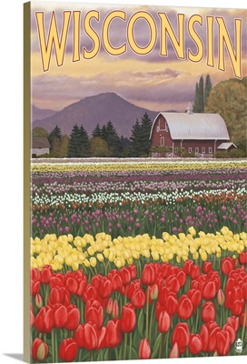 Tulip Fields - Wisconsin: Retro Travel Poster