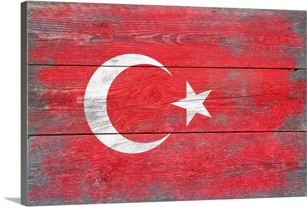 The flag of Turkey with a weathered wooden board effect.