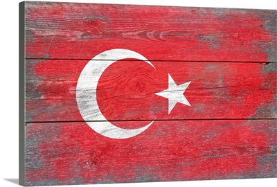 Turkey Country Flag on Wood